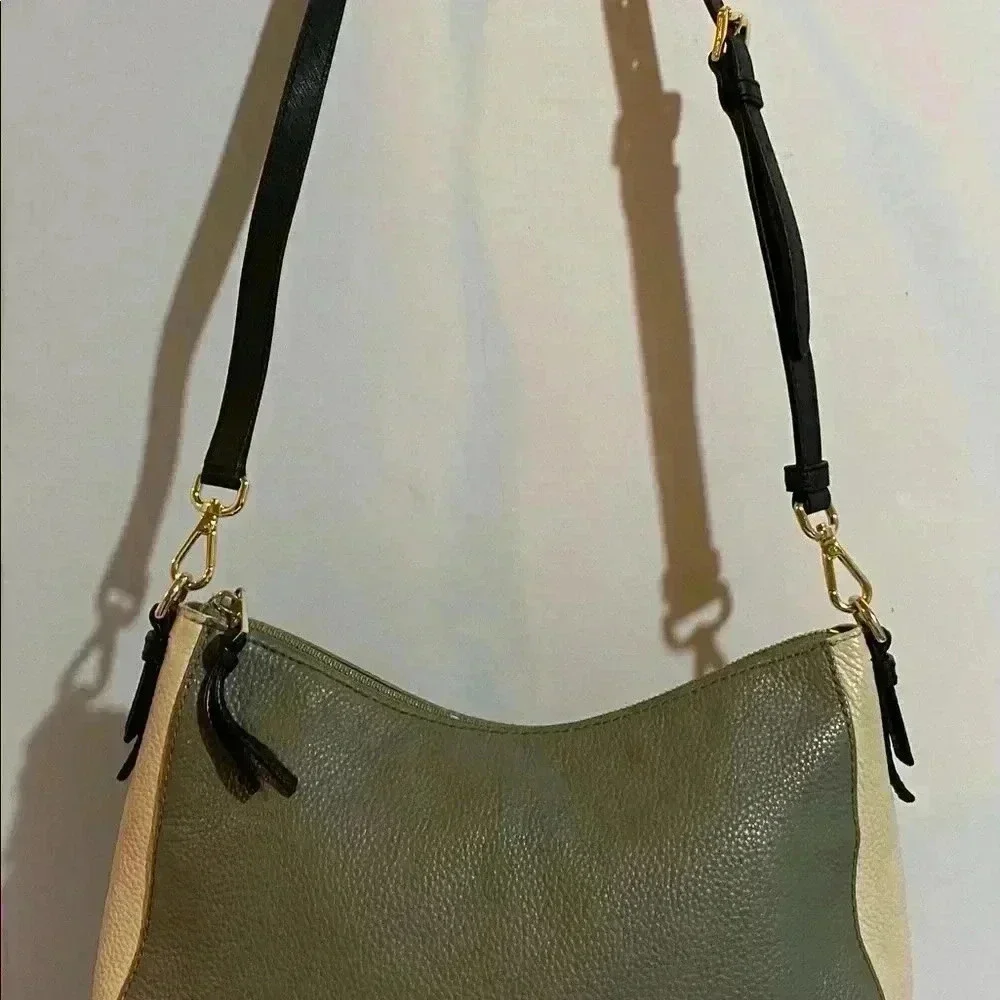 Kate spade beige grey leather satchel handbag